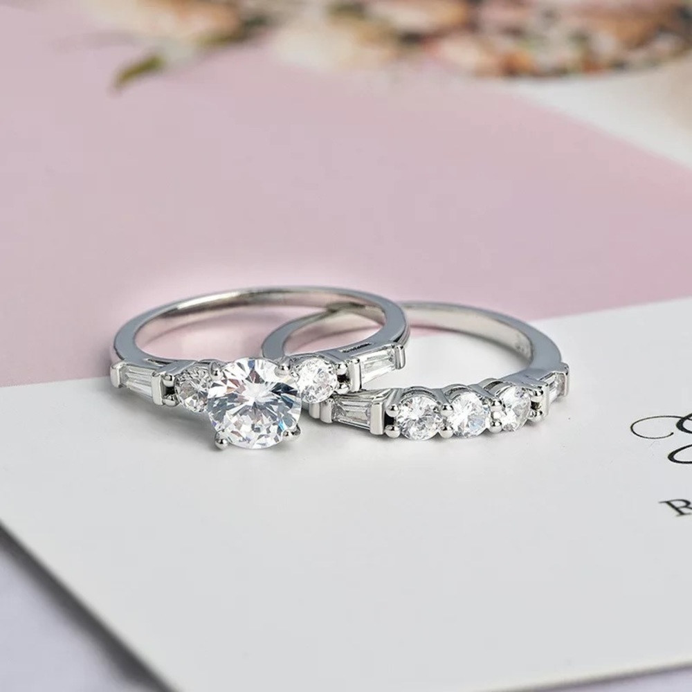 New Women’s 2pc/set 925 Silver Diamond Ring - Picture 3 of 6